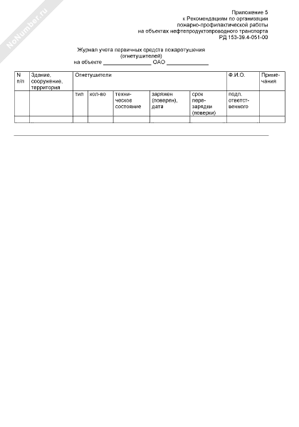 Журнал учета первичных средств пожаротушения периодичность заполнения