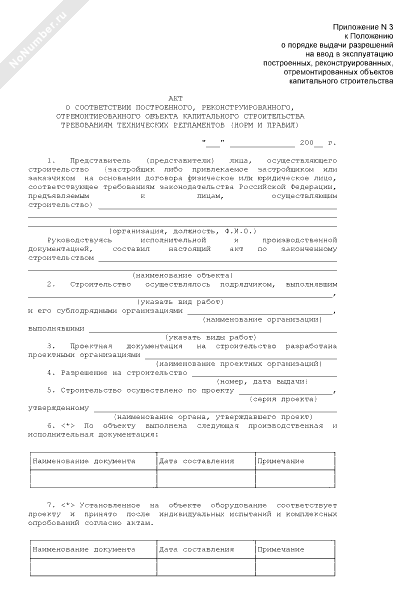 Заключение о соответствии построенного реконструированного объекта