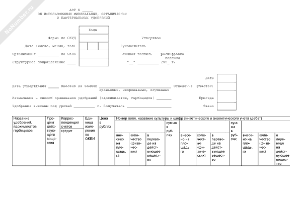 Акт использования минеральных удобрений образец заполнения
