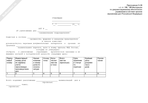 Акт об уничтожении документов мвд образец