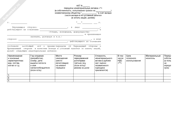 Акт приема передачи нематериальных активов образец заполнения