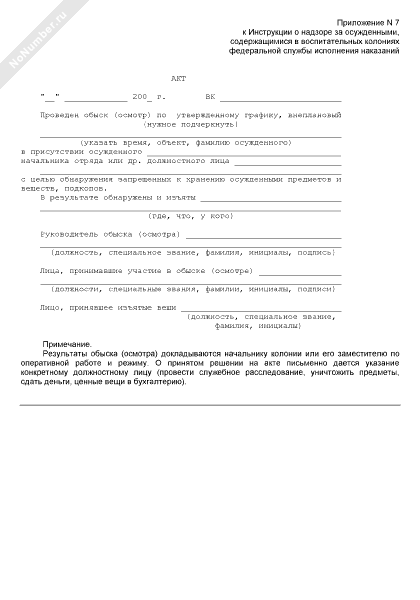 Акт об изъятии запрещенных предметов у осужденных образец