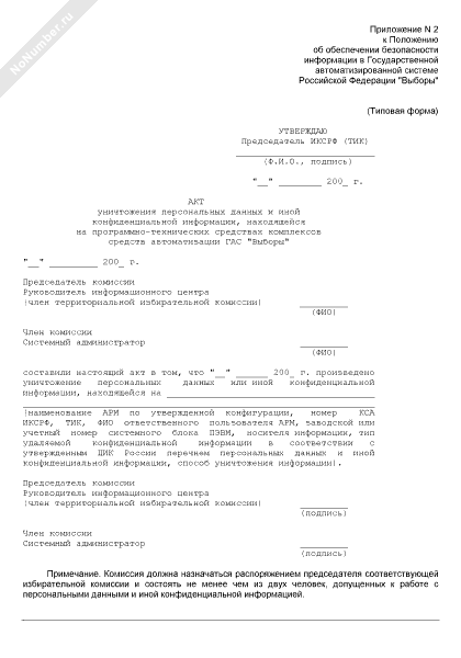 Акт об уничтожении персональных данных образец