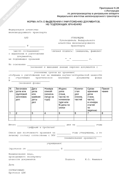 Образец заполнения акта о выделении к уничтожению документов не подлежащих хранению