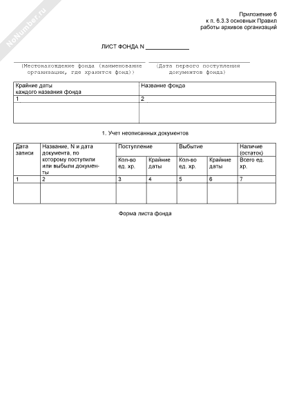 Лист фонда образец заполнения архива