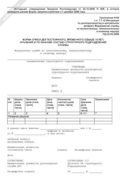 Опись дел временного хранения образец