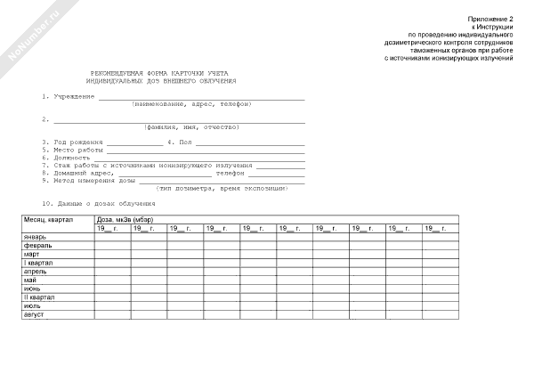 Карточка учета индивидуальных доз облучения