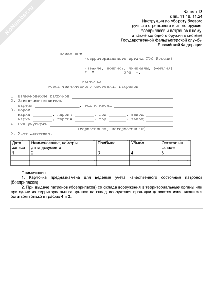 Карточка качественного состояния оружия образец заполнения