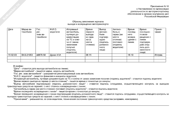 Журнал выхода и возвращения автотранспорта образец 2022