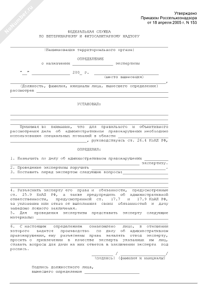 Определение о назначении экспертизы