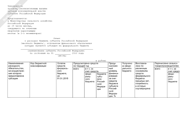 Образец отчета о расходах источником финансового обеспечения которых является субсидия
