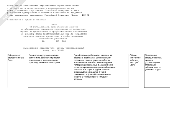 Образец отчета об использовании сумм страховых взносов на обязательное социальное страхование