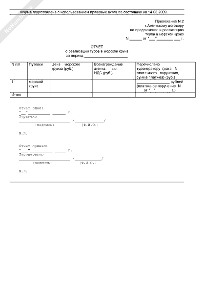 Отчет турагента образец
