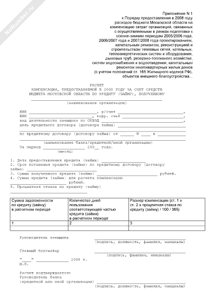 Расчет компенсации, предоставляемой в 2008 году за счет средств бюджета Московской области по кредиту займу, полученному организацией на проектирование, капитальный ремонт, реконструкцию и строительство тепловых сетей, котельных, теплоэнергетических 