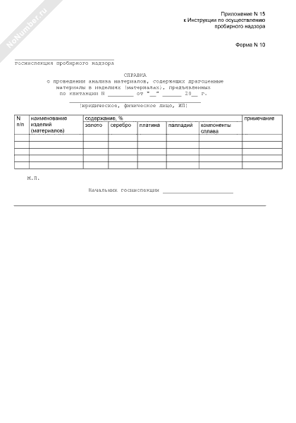 Справка об отсутствии драгметаллов в оборудовании образец