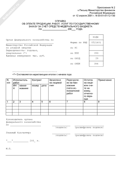 Справка об оплате продукции, работ, услуг по государственному заказу за ...