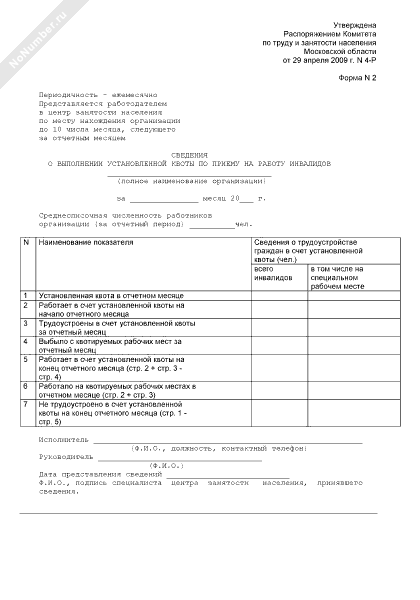 Образец сведения о работающих инвалидах