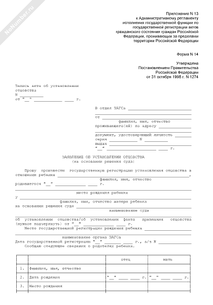 Заявление об установлении отцовства после смерти отца образец