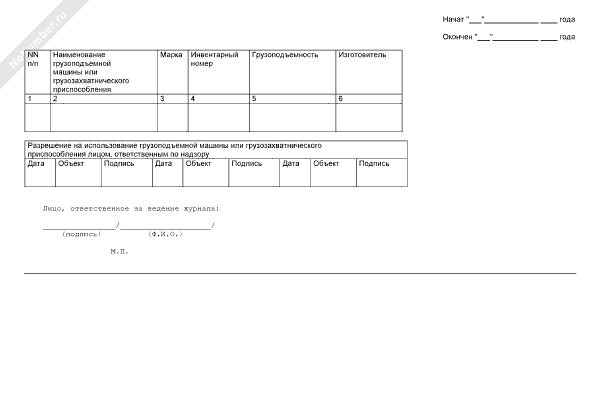 Журнал учета грузозахватных приспособлений и тары образец заполнения